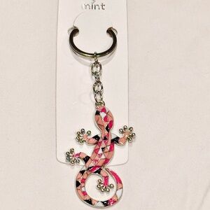 BAG CHARM MINT Pink Mosaic Gecko Lizard Keychain 4.5 in